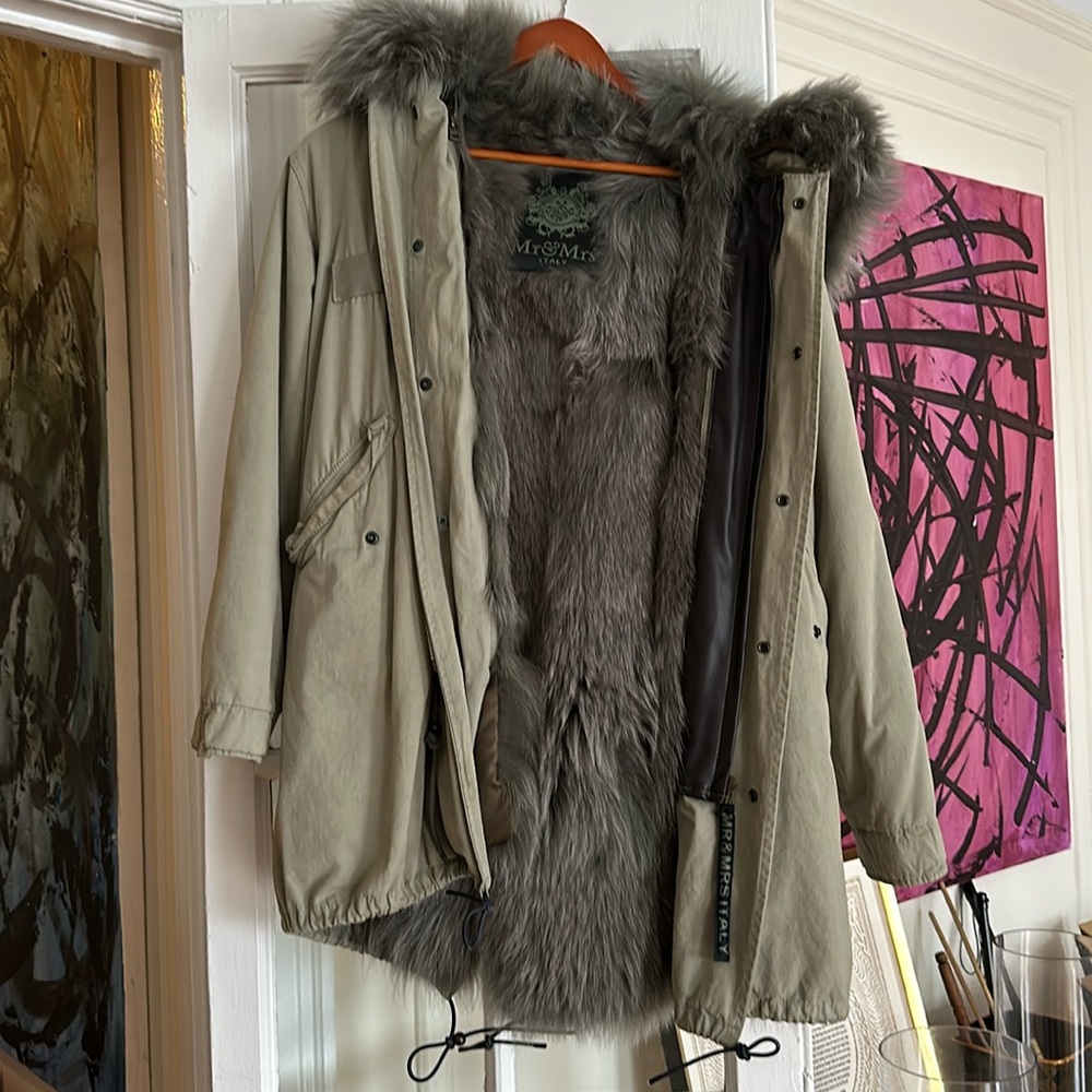Mr and Mrs Sage green coat
